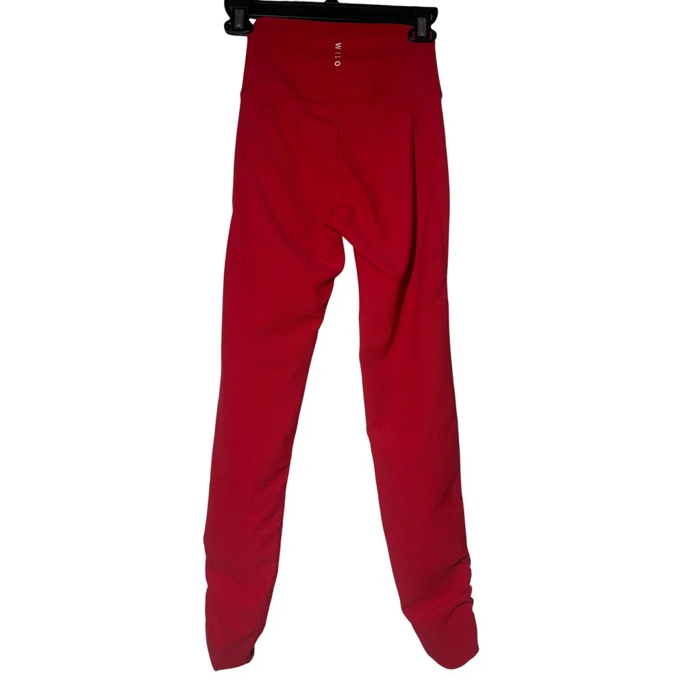 WILO Red Ribbed 2 Piece Activewear Set Strappy Crop Top Ruched Leggings -  XS